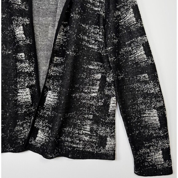 Eileen Fisher Cardigan Sweater Small Black White Organic Linen Blend Open Front - Picture 4 of 11